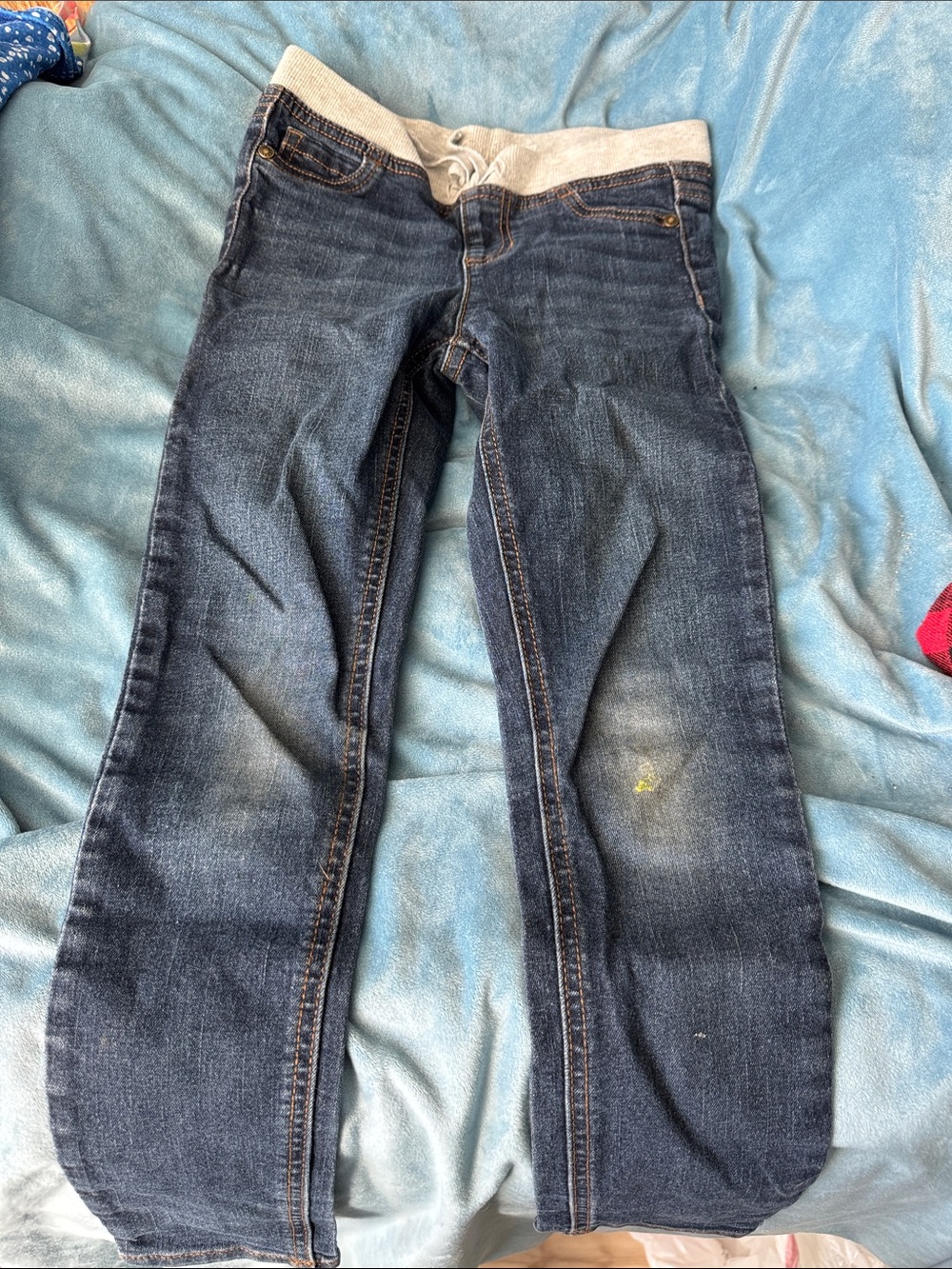 Dark Blue Girls Stretch Waistband Jeggings